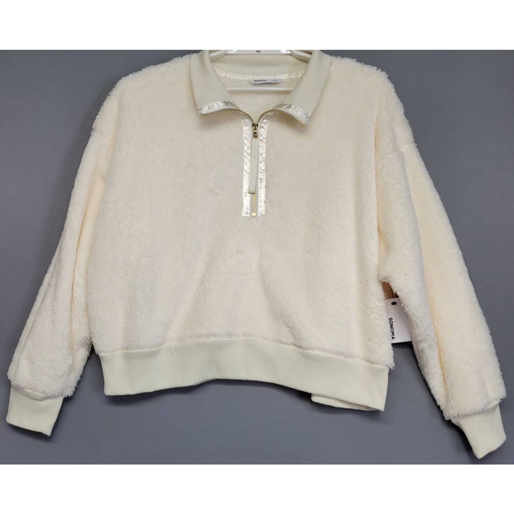 New Sonoma Sherpa Cozy Soft Sweater Womens XXL Faux Fur Fleece Zip Ivory - Picture 6 of 14